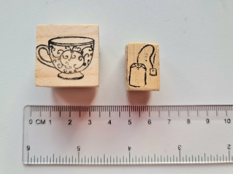 Tea stamp, tea time rubber stamp, 2 piece kit, tea and tea bag image 2