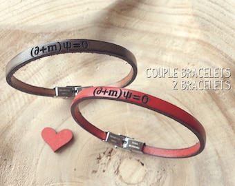 2 bracelets for him and her, couple bracelets, in leather and customizable, special gift for anniversary, friendship, Valentine's Day