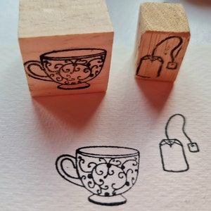 Tea stamp, tea time rubber stamp, 2 piece kit, tea and tea bag image 1