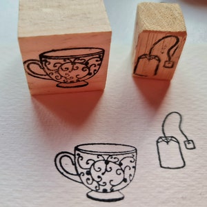 Tea stamp, tea time rubber stamp, 2 piece kit, tea and tea bag