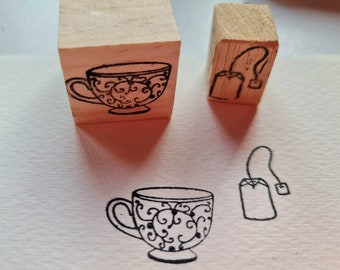 Tea stamp, tea time rubber stamp, 2 piece kit, tea and tea bag