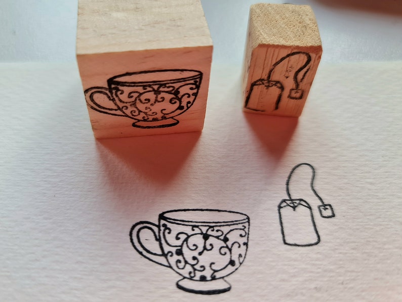 Tea stamp, tea time rubber stamp, 2 piece kit, tea and tea bag image 1