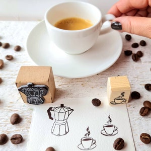 Timbro caffettiera e tazza di caffè caldo, kit di timbri ora del caffè