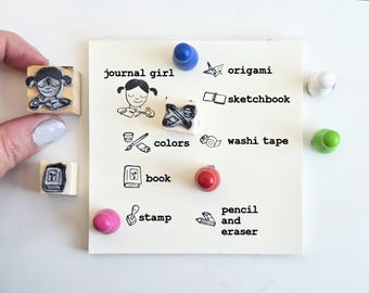 Kokeshi Stamp Kit, koinobori, daruma, maneki Neko, Japanese fan, umbrella and flowers