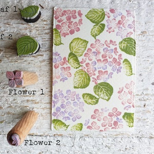 Timbro fiore di Ortensia, kit di 4 timbri per decorare carta, stoffa e legno, biglietti auguri, diario, per biglietti sposi e decorazione