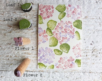 Timbre fleur d’hortensia, kit de 4 timbres pour décorer le papier, le tissu et le bois, cartes de vœux, agenda, pour cartes de mariage et décoration