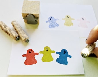 Ghost and smiley stamp, stamp kit for Halloween and more, ghost stamp and three smiley faces to use on the journal as emoji