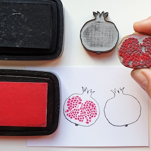 Pomegranate, 2-piece stamp, fruit stamp kit, color and draw pomegranates, decorate your diaro with stamps, stamp your cards