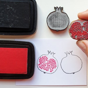 Pomegranate, 2-piece stamp, fruit stamp kit, color and draw pomegranates, decorate your diaro with stamps, stamp your cards image 1