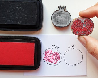 Pomegranate, 2-piece stamp, fruit stamp kit, color and draw pomegranates, decorate your diaro with stamps, stamp your cards