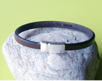 Men Bracelet personalized, engraved inside, Leather Custom Bracelet, Engraved, Men Strap Bracelet, Valentine's day, adjustable closure