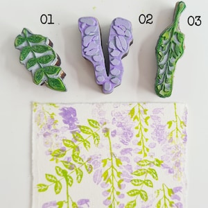 Timbro in gomma fiore di glicine, kit di timbri in legno 3 pezzi
