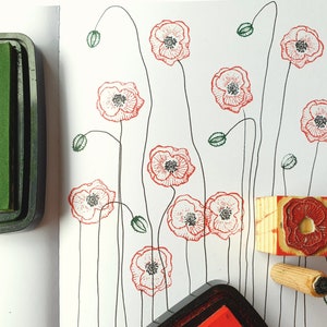 Poppy Stamp: three stamps to compose a flowery meadow of poppies