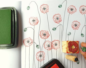 Poppy Stamp: three stamps to compose a flowery meadow of poppies