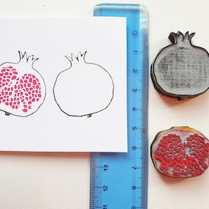 Pomegranate, 2-piece stamp, fruit stamp kit, color and draw pomegranates, decorate your diaro with stamps, stamp your cards image 3