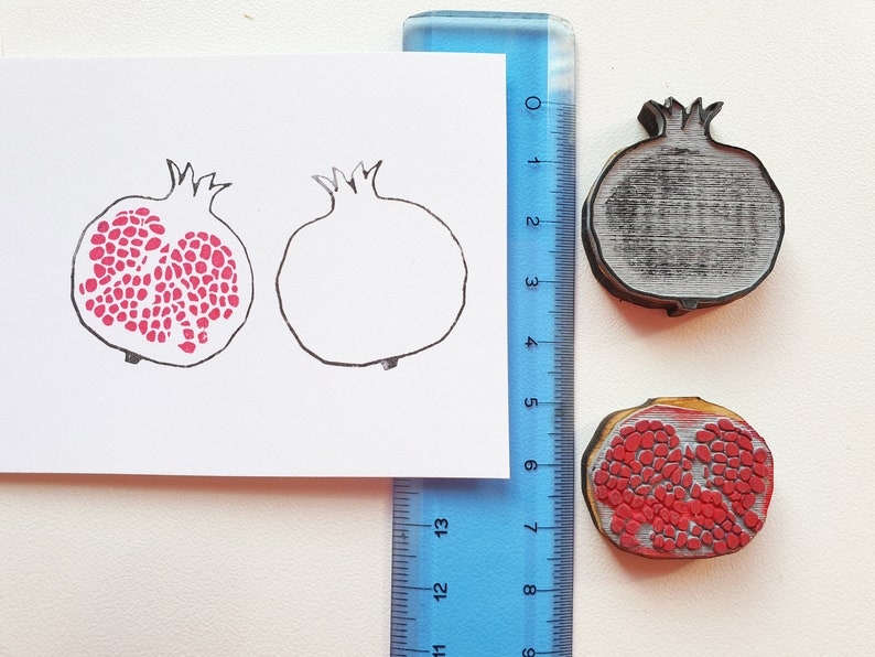 Pomegranate, 2-piece stamp, fruit stamp kit, color and draw pomegranates, decorate your diaro with stamps, stamp your cards image 3