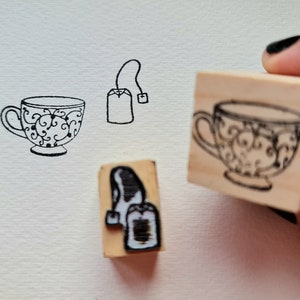 Tea stamp, tea time rubber stamp, 2 piece kit, tea and tea bag image 3