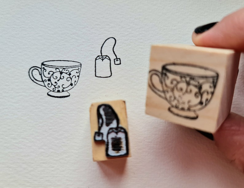Tea stamp, tea time rubber stamp, 2 piece kit, tea and tea bag image 3