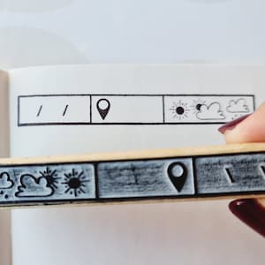 Timbro datario, con data, luogo e tempo atmosferico per il tuo diario la tua agenda, il bullet journal, scrapbook
