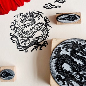 Dragon stamp, dragon and clouds stamp kit, stamp for scrapbooking, dragon 2024