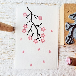 Fiore di ciliegio, kit timbri: ramo, fiori di ciliegio e petalo. Timbri per scrapbooking e per decorazioni