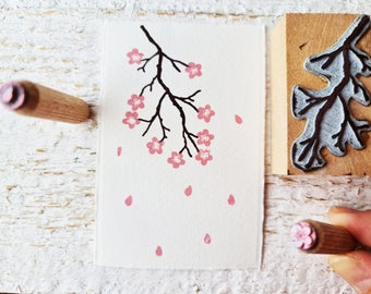 Cherry blossom, stamp kit: branch, cherry blossom and petal. Stamps for scrapbooking and decorations