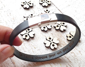 Pulsera de cuero personalizable, escritura interna, personalizada, pulsera ajustable, pulsera de hombre, pulsera unisex, para él, ella