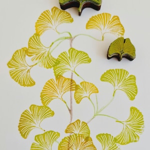 Timbro foglie ginko, timbro in gomma e legno per journal, scrapbooking, decorazioni