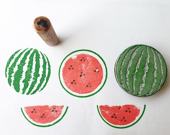 WATERMELON, 4-piece stamp, fruit stamp kit, color and draw WATERMELONS, decorate your diary with stamps, stamp your tickets