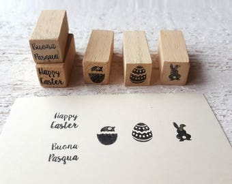 Easter stamps set 4 pcs, Easter stamps, tags, Easter cards, packages, Easter decorations, rabbit, easter egg, chick