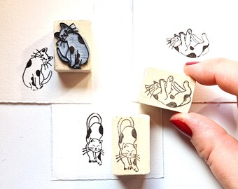 猫スタンプ、かわいい子猫、寝ている猫、起きている猫、好奇心旺盛な猫、お腹を空かせた猫、カードや日記の飾りに。