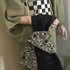 SALE   Kimono origami black/white bag for evening and daytime kitty print - KB2