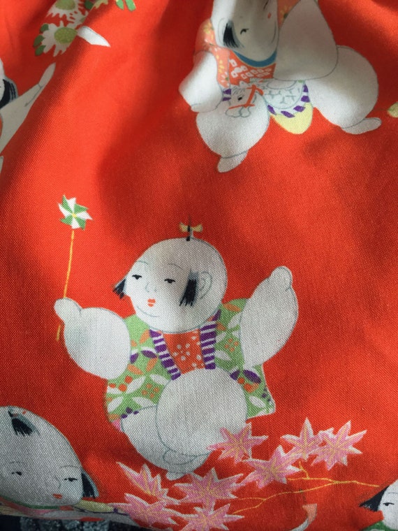 Vintage kimono fabric kinchaku (drawstring bag) w… - image 4