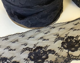 Vintage 7" wide black lace trim - 5 yards
