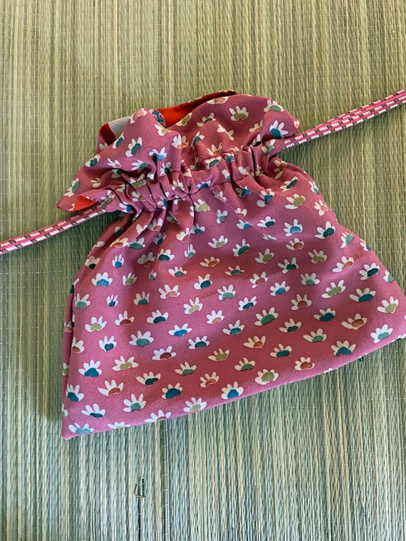 Vintage kimono fabric kinchaku (drawstring bag) w… - image 8