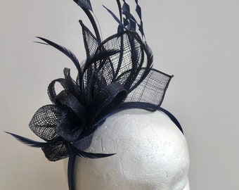 Navy Blue Feather Fascinator, Kentucky Derby Headband - Etsy display picture 1