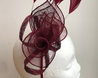 Burgundy, deep red, maroon, purple Fascinator, hat, Fascinator hat, Fascinators, wedding, ascot derby, races, hatinator, hair accessory, red