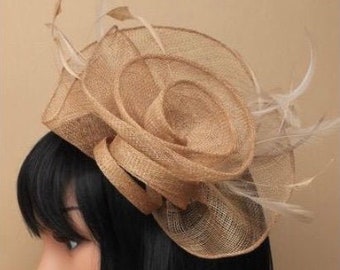 gold fascinator millinery burlesque headband wedding hat hair piece ascot race 