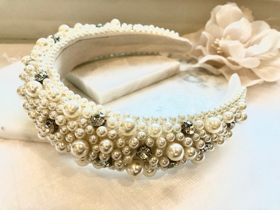 Cream Pearl Padded Headband, Ivory Pearl Padded Headband 