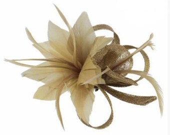 Gold Light Gold Bronze Beige Fascinator 
