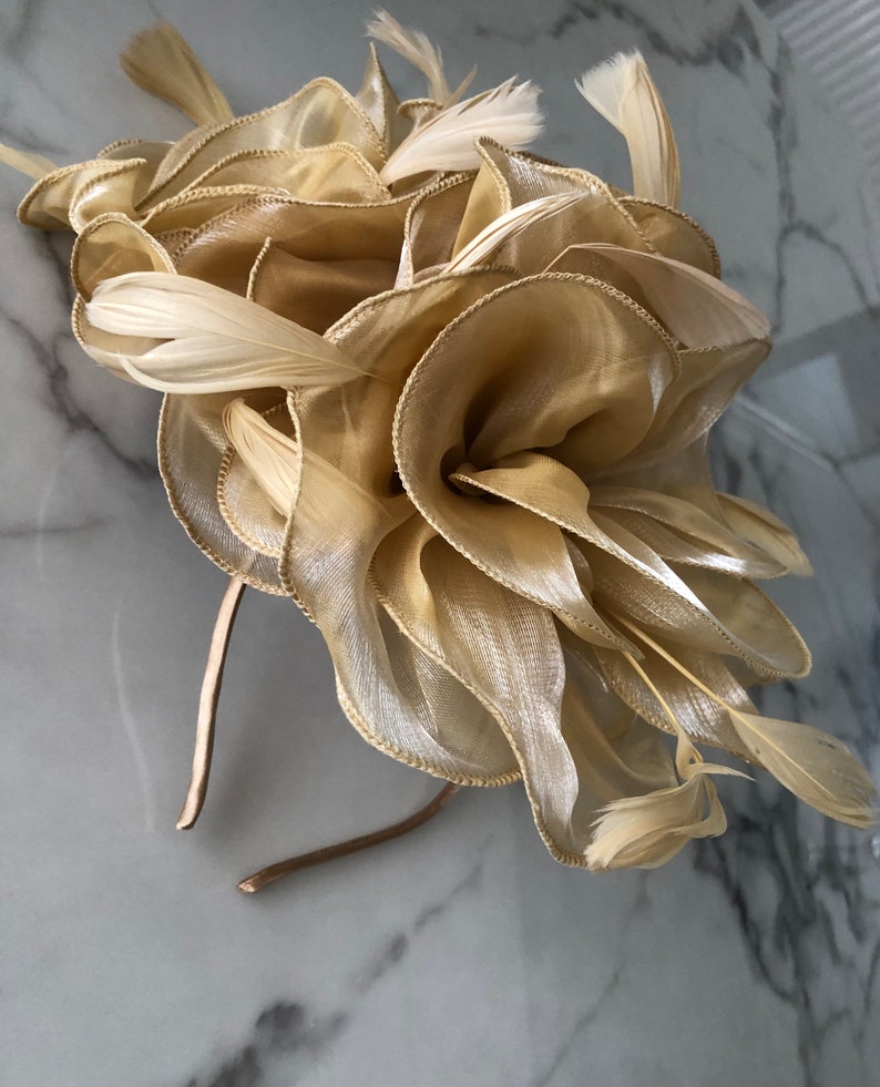 Gold, bronze, Fascinator, fascinators, Fascinator hat, hat, wedding, hatinator, ascot, derby, wedding hat, derby hat, races, hair accessory image 7