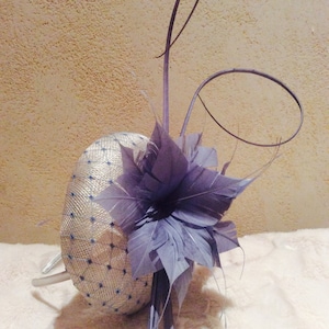 Stylish Cream & Light Blue Pillbox Fascinator on Headband, beige, cornflower blue, baby blue, hat, wedding, royal, headband, hair accessory