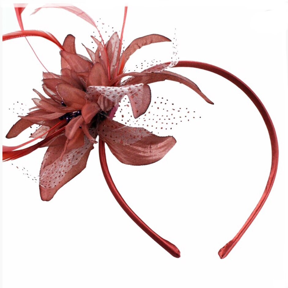 Coral Rust Burnt Orange Fascinator Hat 