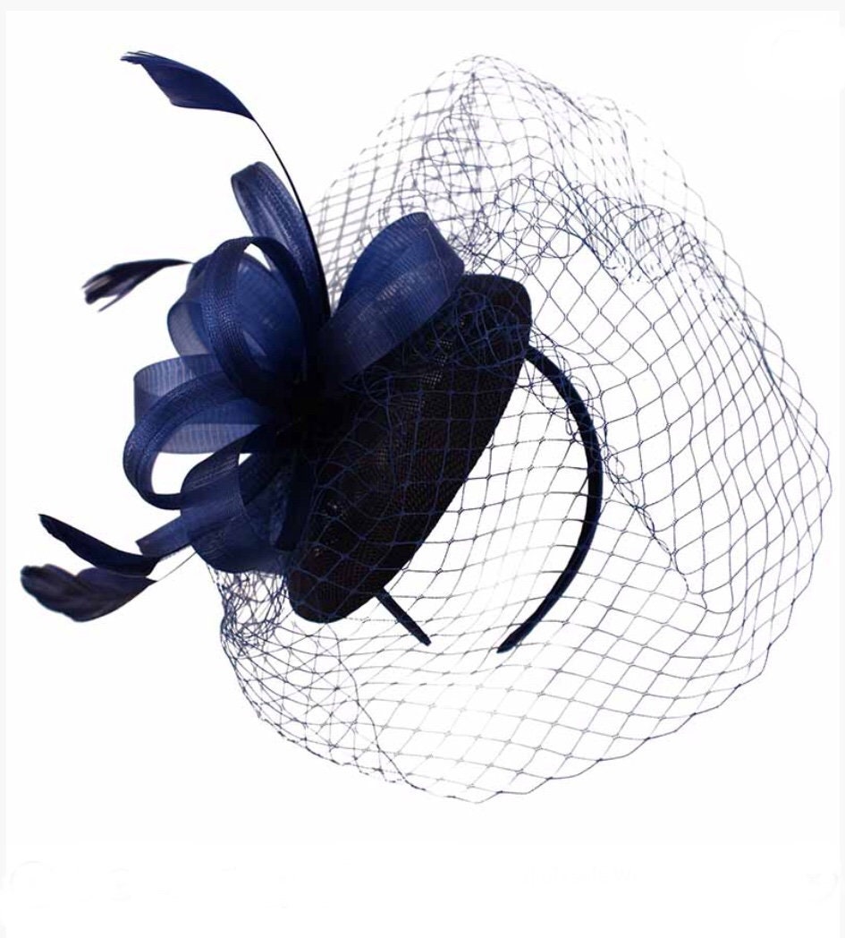 Navy Dark Blue Navy Pillbox Fascinator 