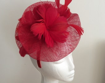 Striking red feather flower Fascinator hat, hat, Fascinator, ruby, red, crimson, rouge, hatinator, wedding, races, ascot, derby hat,