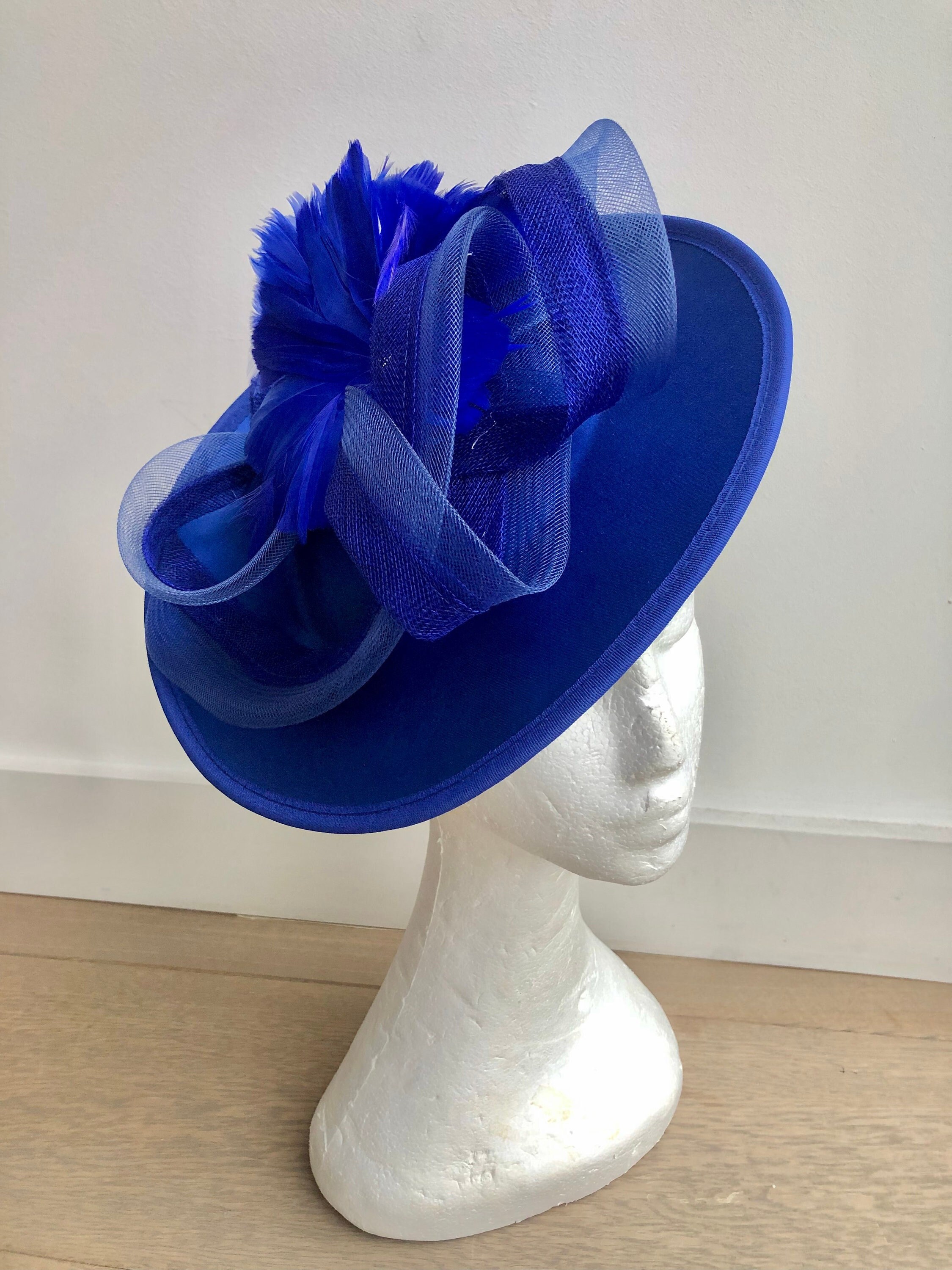 Royal blue Felt fascinator, Royal blue winter fascinator hat, Royal