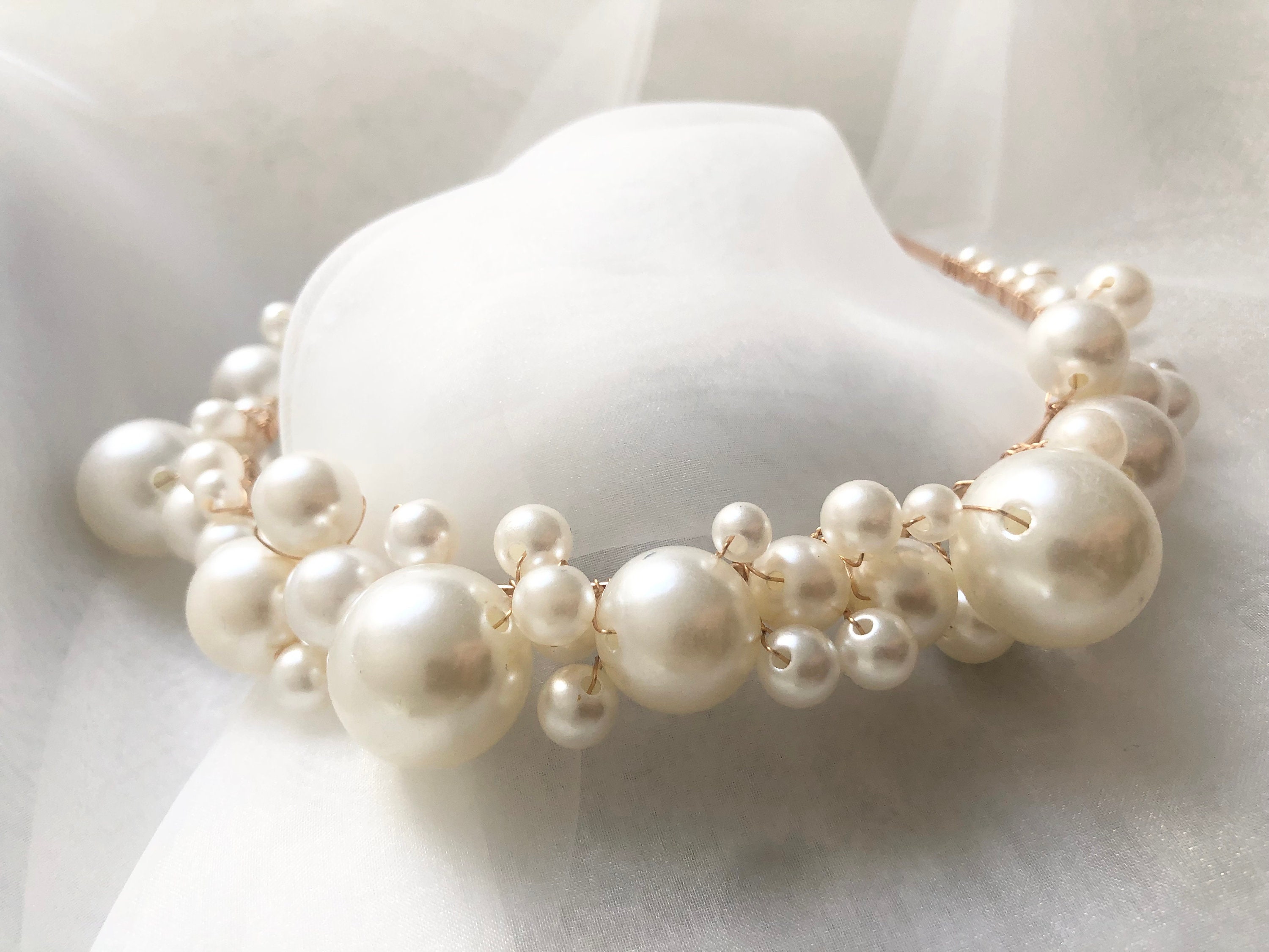 Prune ivoire perle pearl handmade mariée diadème mariage serre-tête aliceband 