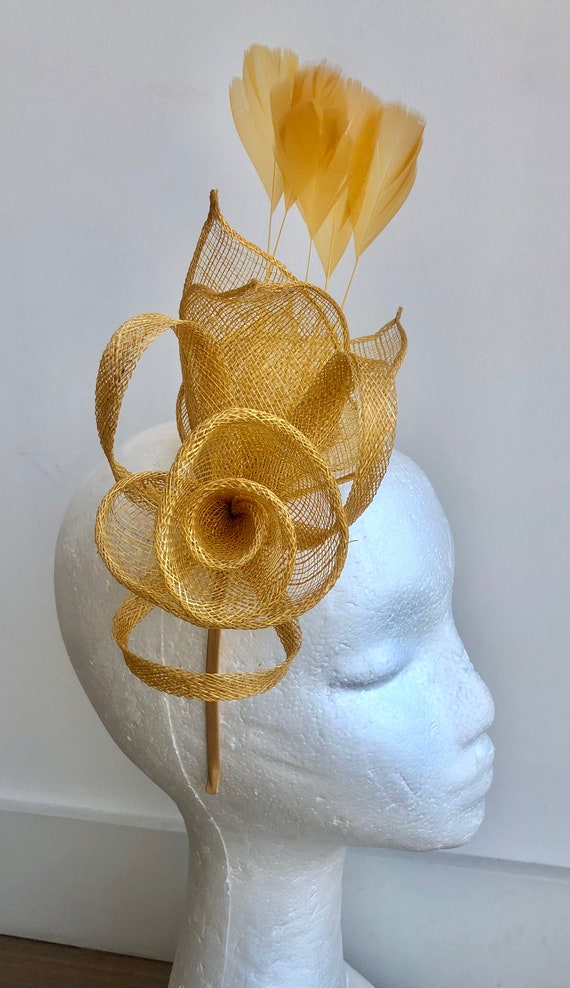 NEW! Sunshine Yellow Fascinator Hat Sunshine Yellow, Yellow, Mustard, Buttercup Yellow,sunshine  main image 2