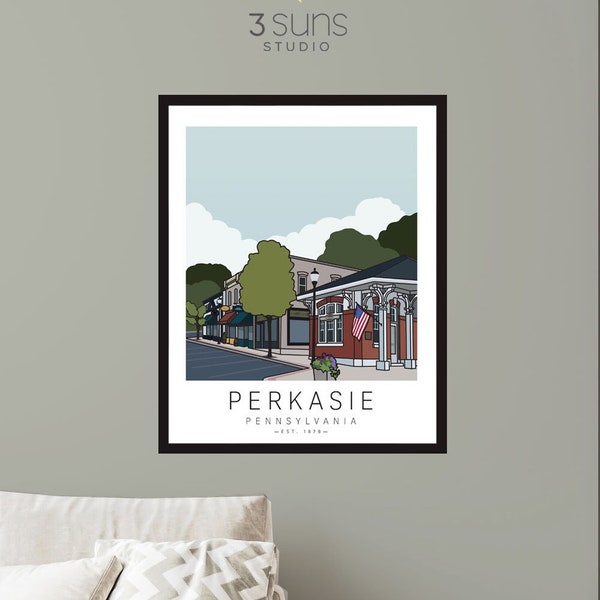 Perkasie Pennsylvania Art Print | PA travel poster | Bucks County Art | Bucks County PA | PA cityscape | Perkasie wall art