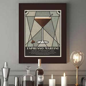 Arte de carrito de bar / Arte de martini espresso / Póster de cócteles / Impresión art déco / Arte de cócteles retro / Cóctel de café / Regalo de martini / Decoración de bar
